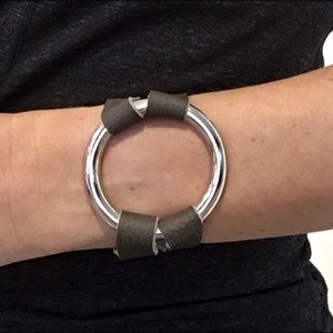 Gray Leather & Nickel Bracelet